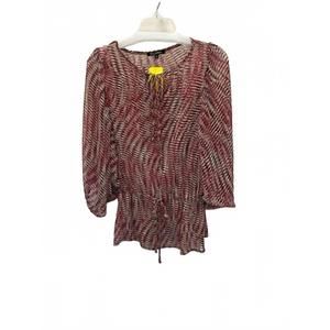 NEW CHERYL NASH women's mosaic scarf top in wine & beige